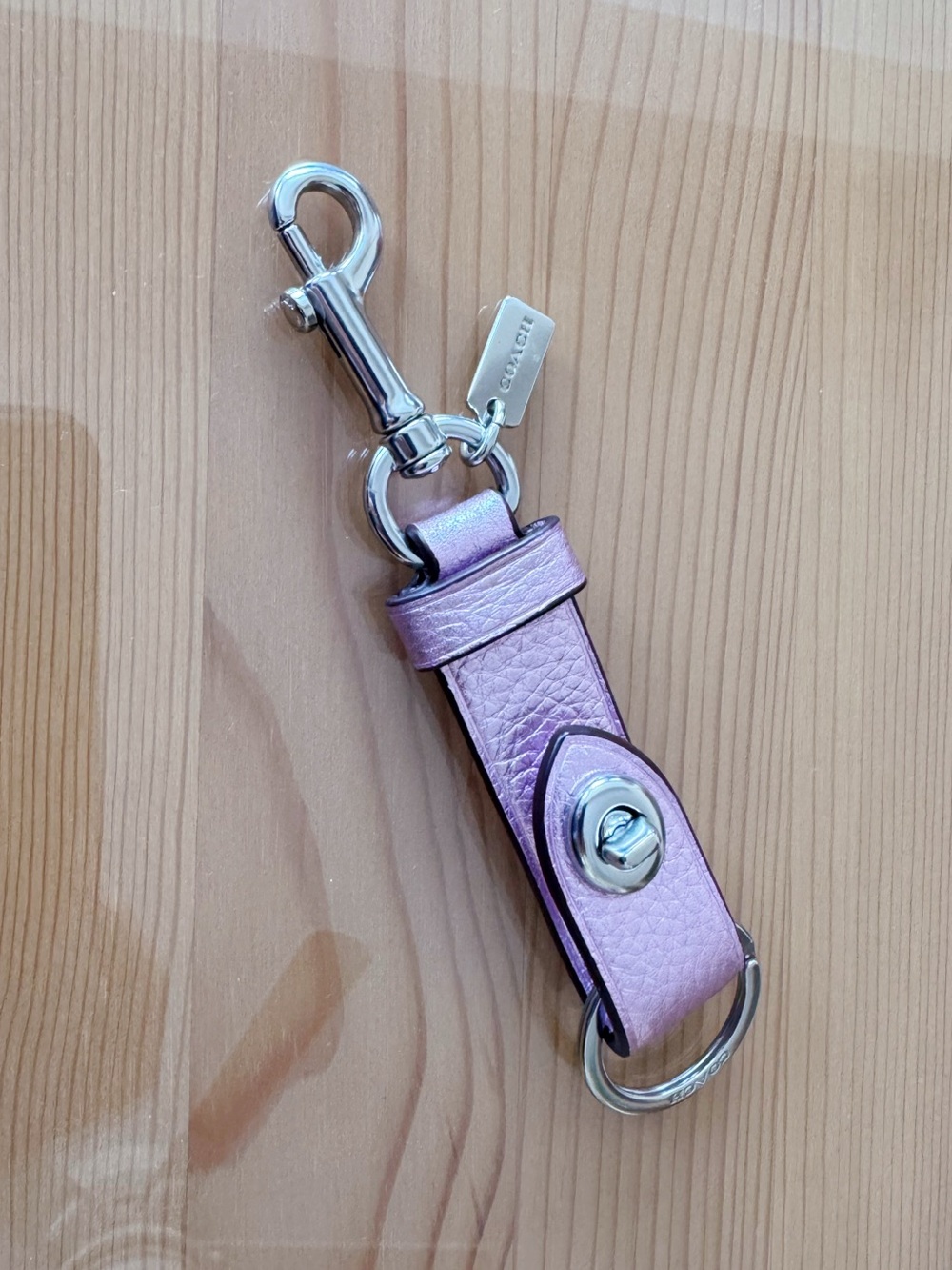 Coach Metallic Pink Pebbled Leather Key Holder with Silver Hardware
